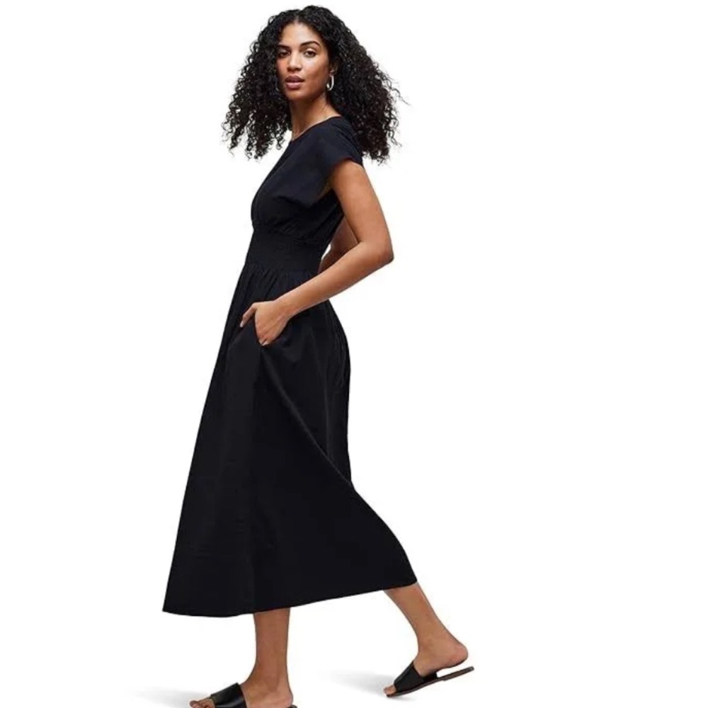 NWT Madewell Smocked-Waist Midi Dress in Stripe Seersucker